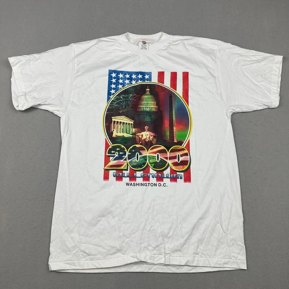 Vintage Abraham Lincoln Shirt Men XL White Washington DC 2000 Millenium Tee USA